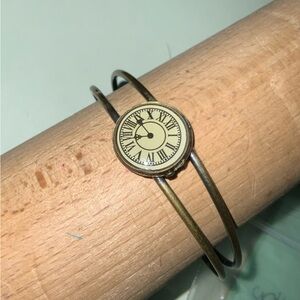 Handmade Vintage-Inspired Antique Brass Cuff Bracelet with Clock Face